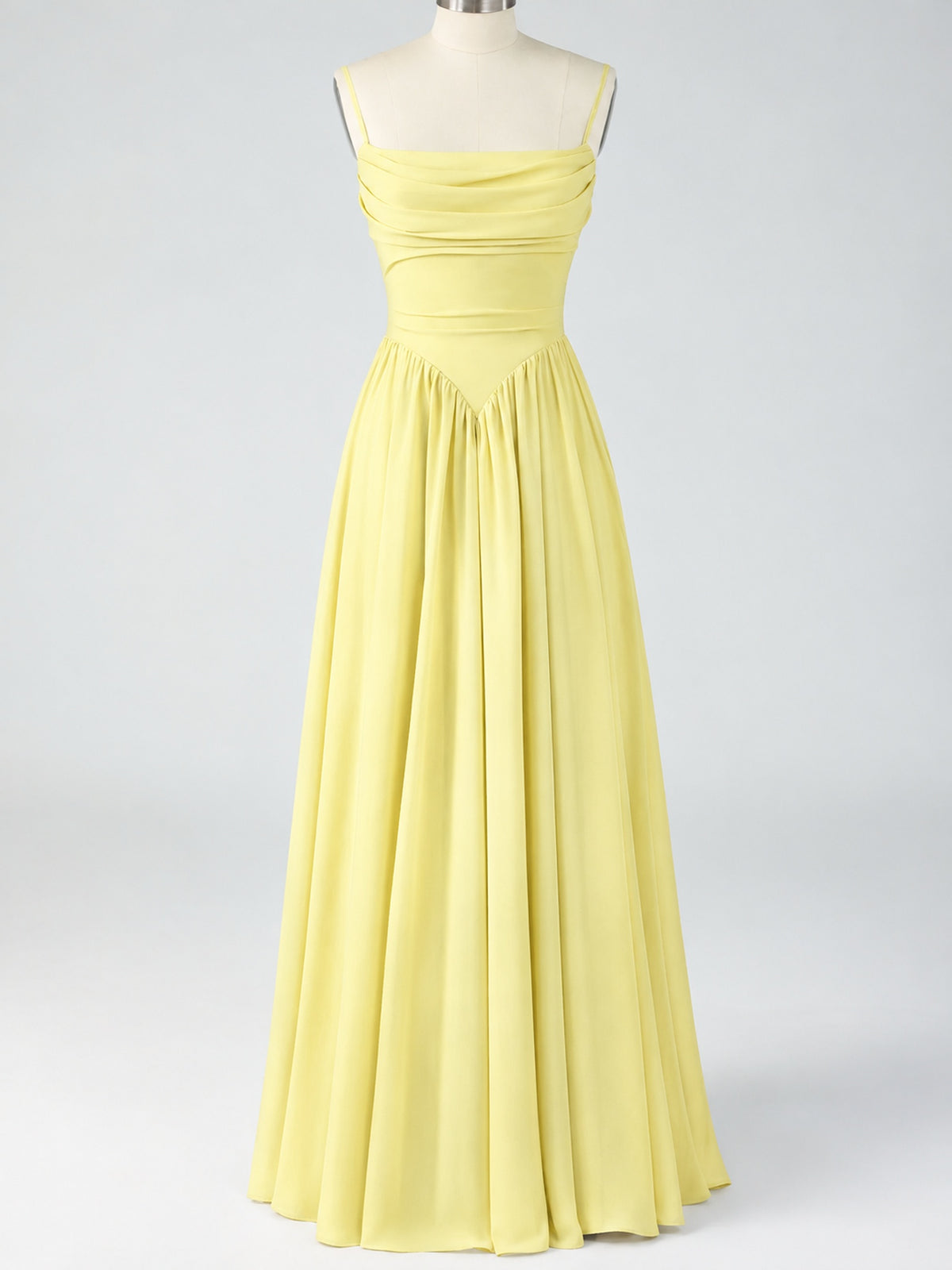 Spaghetti Strap Ruched Chiffon Maxi Dress with Backless