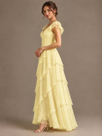 Ruffle Tiered V Neck Maxi Dress