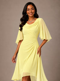Cowl Neck Ruched Chiffon Mother of the Bride Dresses with Flutter Sleeves
