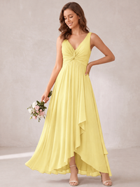 V-Neck High-Low Chiffon Bridesmaid Dress with Ruffles
