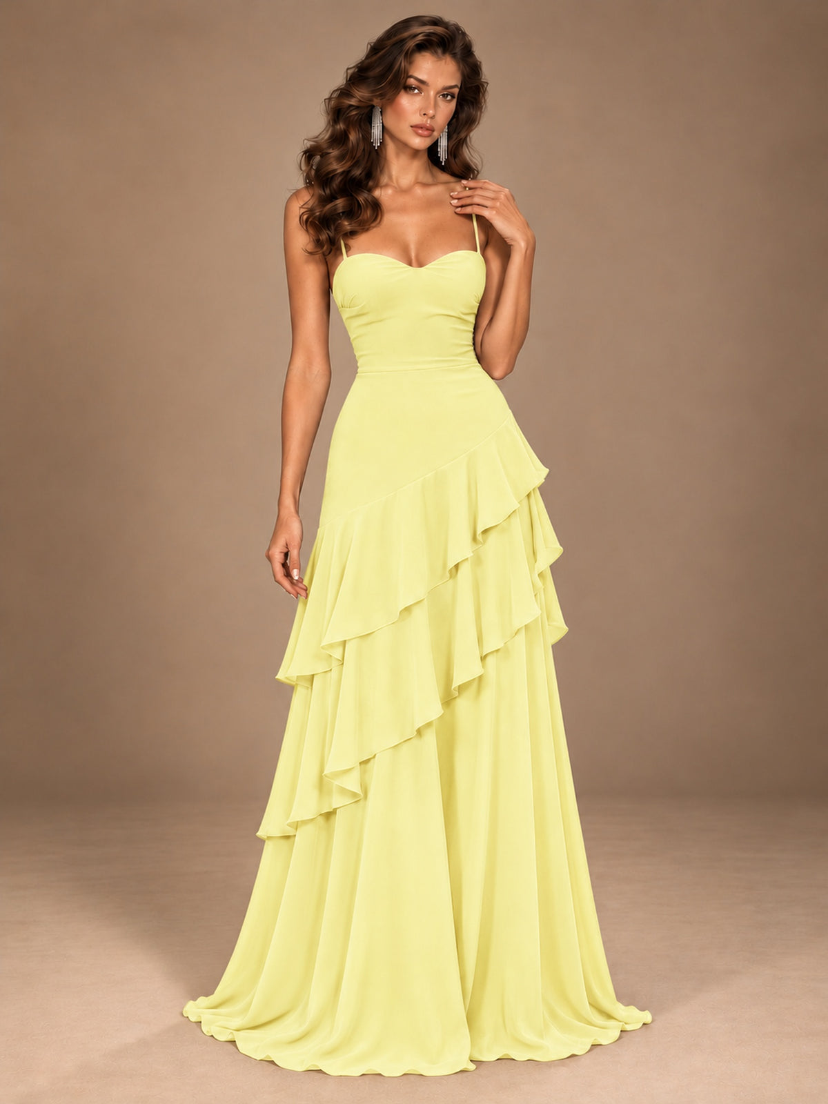 Sweetheart A-Line Ruffle Prom Dress with Spaghetti Straps