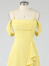 Spaghetti Strap Chiffon Bridesmaid Dress with Ruffles Slit