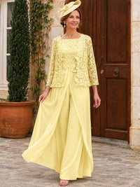 Elegant 3-Piece Chiffon Mother of the Bride Pantsuit with Floral Applique Jacket