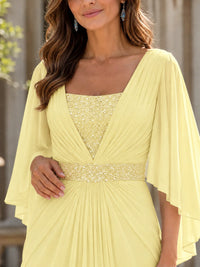 Elegant V-Neck Sequined Chiffon Mother of the Bride Dress with Flutter Sleeves