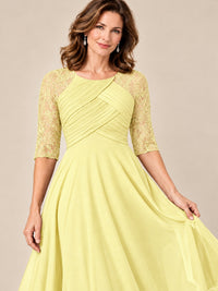 Tea-Length Mother of the Bride Dress with Lace 3/4 Sleeves