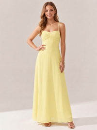JOVELLEE Yellow Sweetheart Ruched Bust Chiffon Maxi Dress