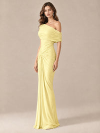 Elegant Draped Off Shoulder Ruched Mermaid Chiffon Formal Evening Gown