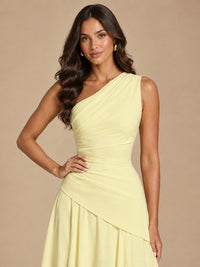 One Shoulder Prom Dress A-line Ruched Women Wedding Formal Gowns
