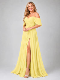 Off Shoulder Chiffon Bridesmaid Dress with Slit