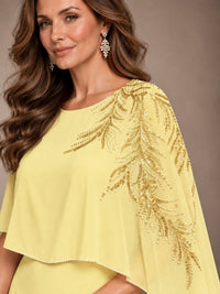 Elegant Chiffon Cape Sleeve Beaded Mother of the Bride Dress