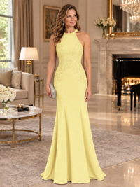 Halter Neckline Lace Appliques Mother of The Bride Dresses