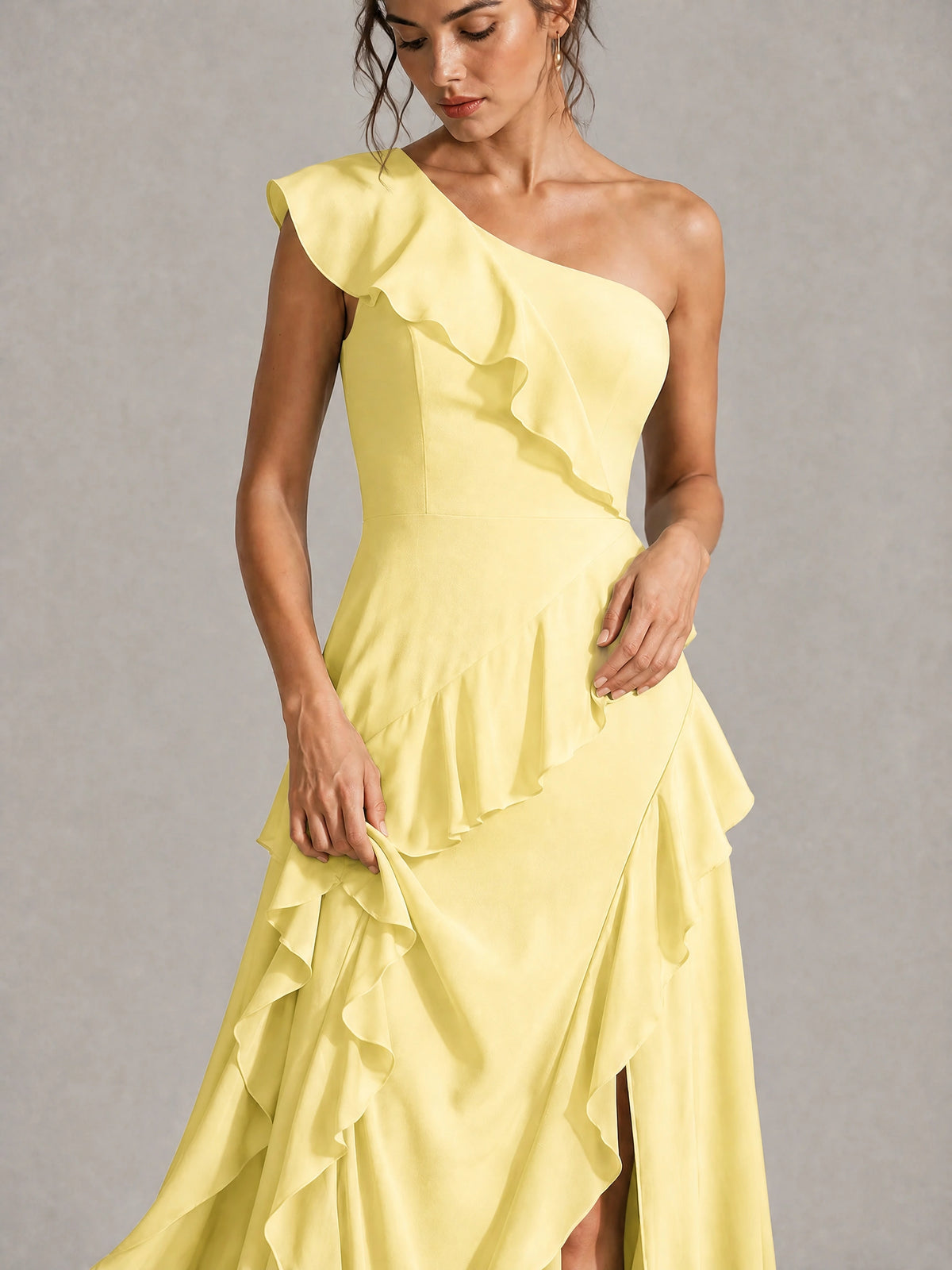 Sage Green One Shoulder Ruffle Bridesmaid Dress