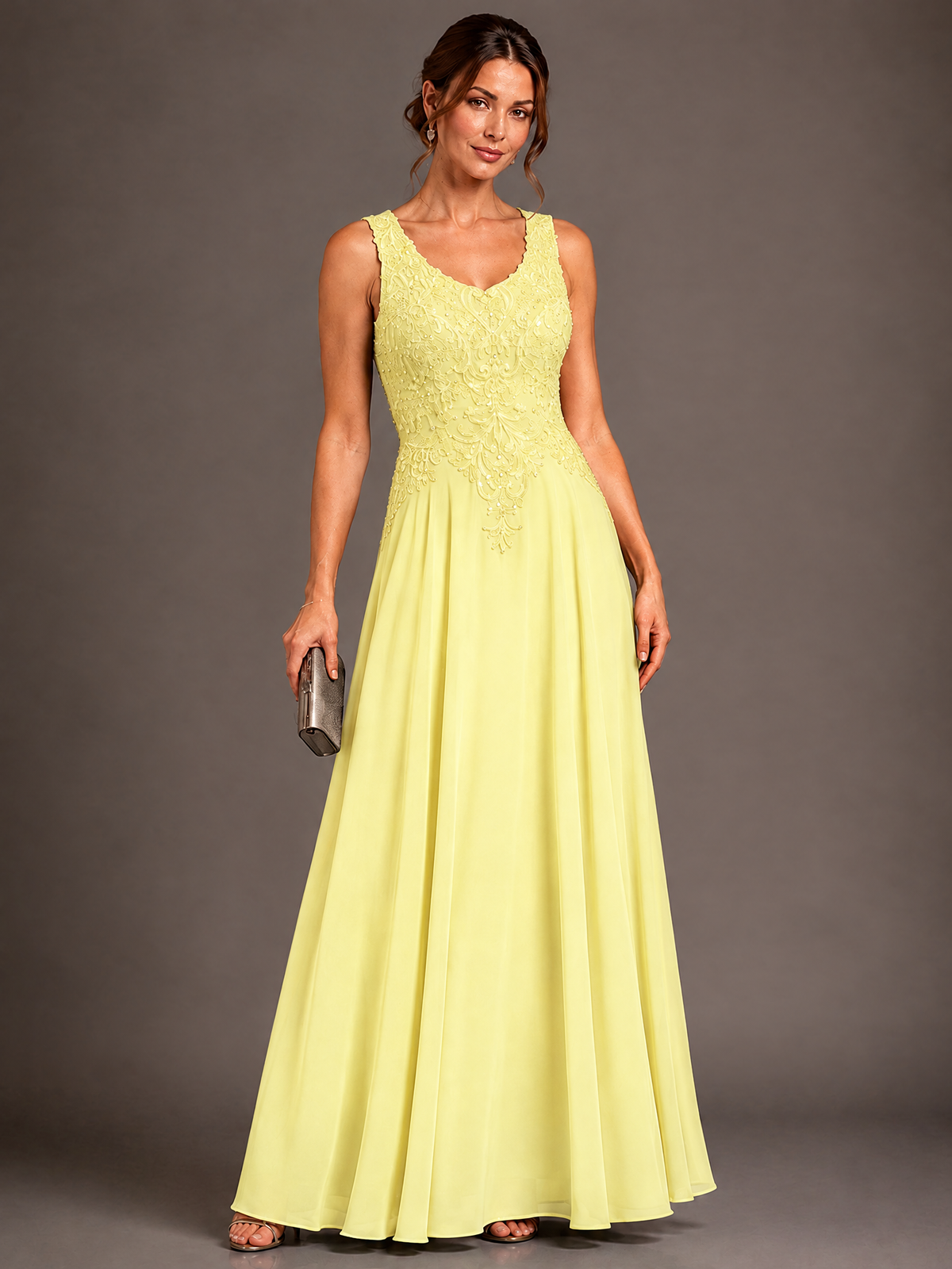 A-line 2 Pieces Chiffon Appliques Mother of The Bride Dresses with Jackets