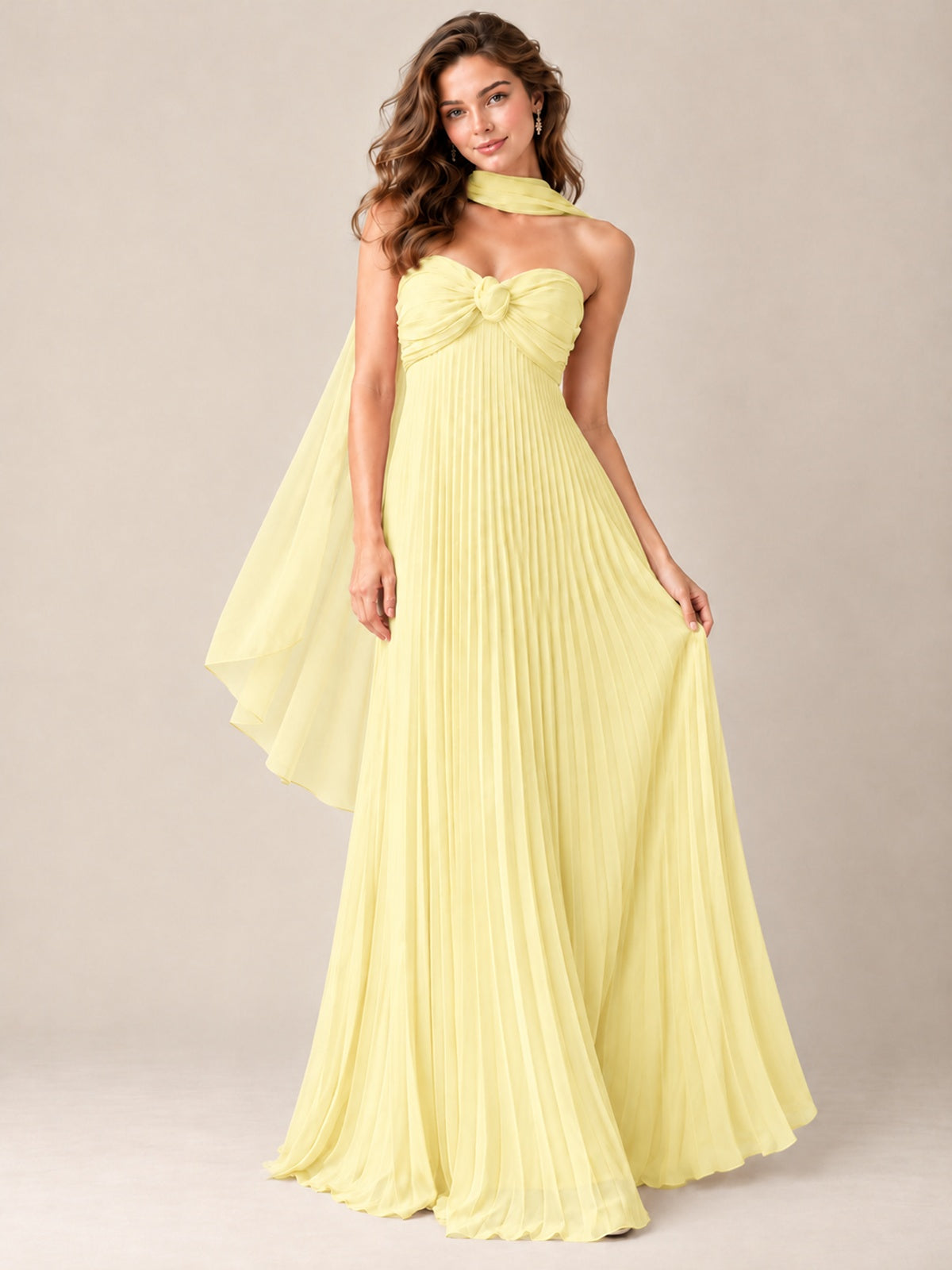 Sweetheart Neckline Pleated Prom Dress Strapless A-line Formal Dress with Flowy Scarf