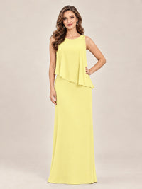Cape Sleeve Mother of the Bride Dress with Asymmetrical Overlay