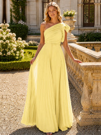 One Shoulder Pleated Chiffon A-Line Floor-Length Bridesmaid Dress
