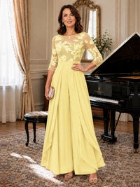 Lace Applique Wide-Leg Chiffon Mother of the Bride Jumpsuit