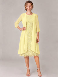 Tea Length Sequin Lace Mother of The Bride Dress with Chiffon Jacket