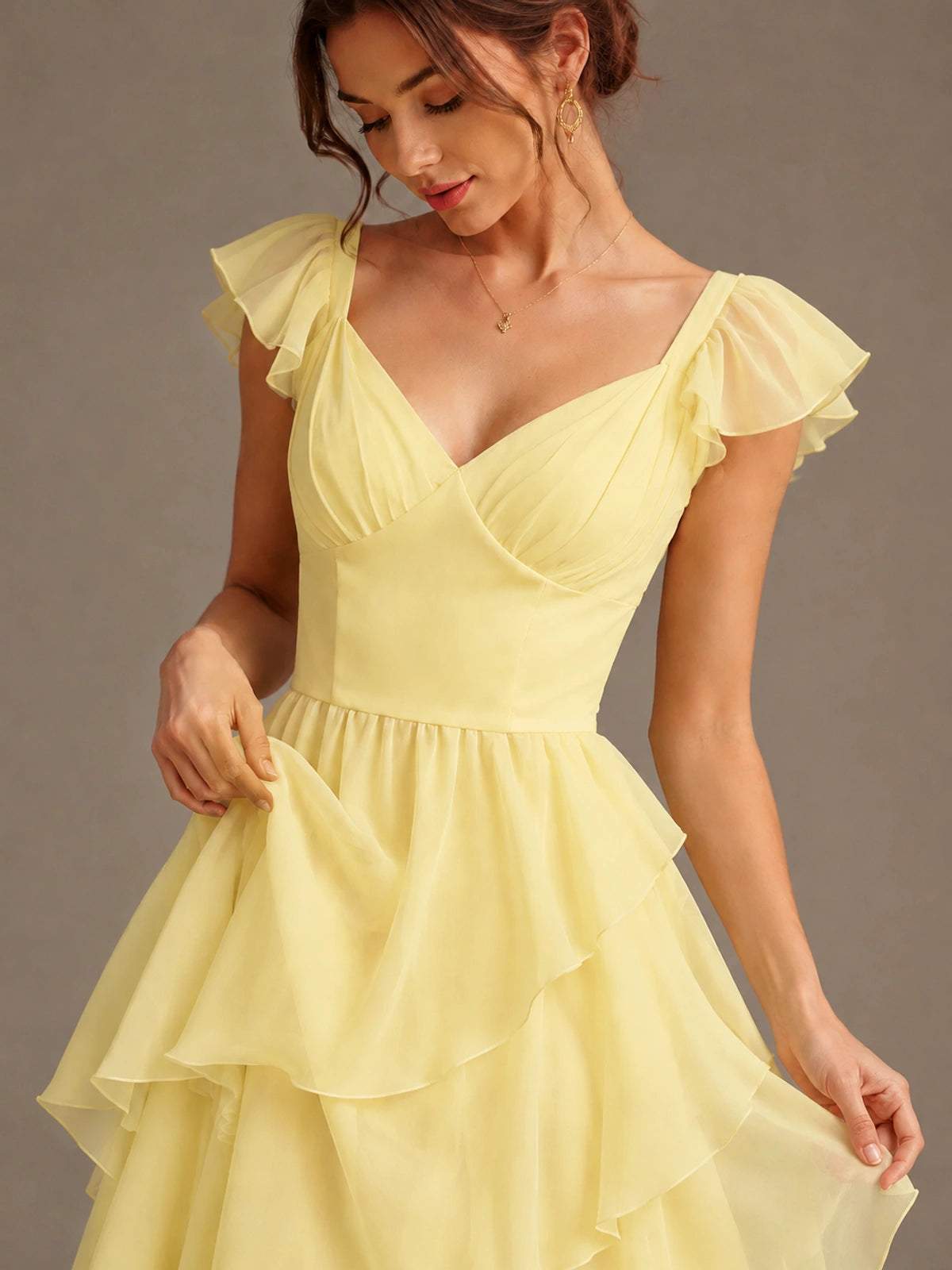 Ruffle Tiered V Neck Maxi Dress