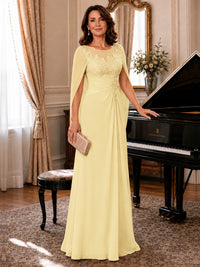 Elegant Applique Chiffon Mother of the Bride Dress with Cape Sleeves