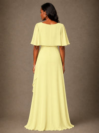 Taupe Chiffon A-Line Mother of the Bride Dress with Cape Sleeves