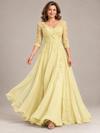 Sequin Lace A-Line Mother of the Bride Dress with 3/4 Sleeves