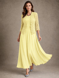 2-Piece Chiffon Mother of the Bride Dress with Lace Jacket