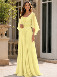 Elegant V-Neck Sequined Chiffon Mother of the Bride Dress with Flutter Sleeves