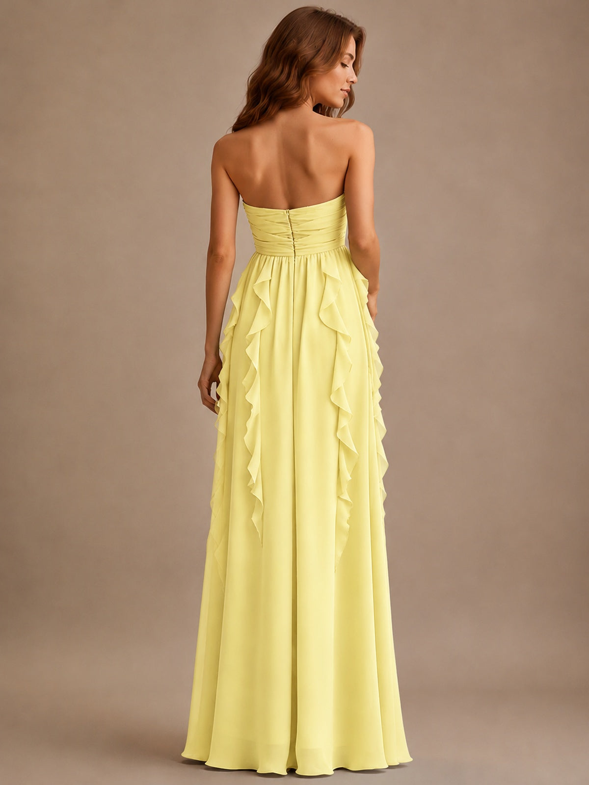 Srapless Sweetheart Chiffon Prom Dress Ruffle Formal Evening Gown