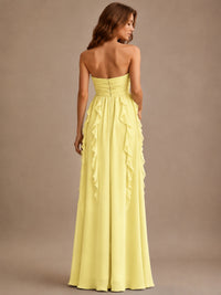 Srapless Sweetheart Chiffon Prom Dress Ruffle Formal Evening Gown