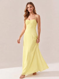 JOVELLEE Yellow Sweetheart Ruched Bust Chiffon Maxi Dress