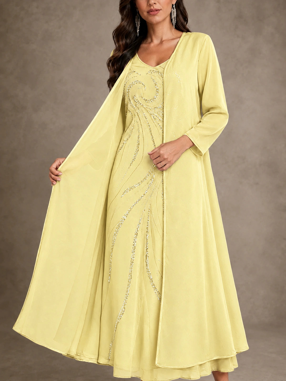 Sequin Chiffon Mother of the Bride Dress with Jacket