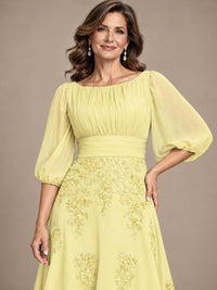 A-Line Mother of the Bride Dress with Sheer Puff Sleeves