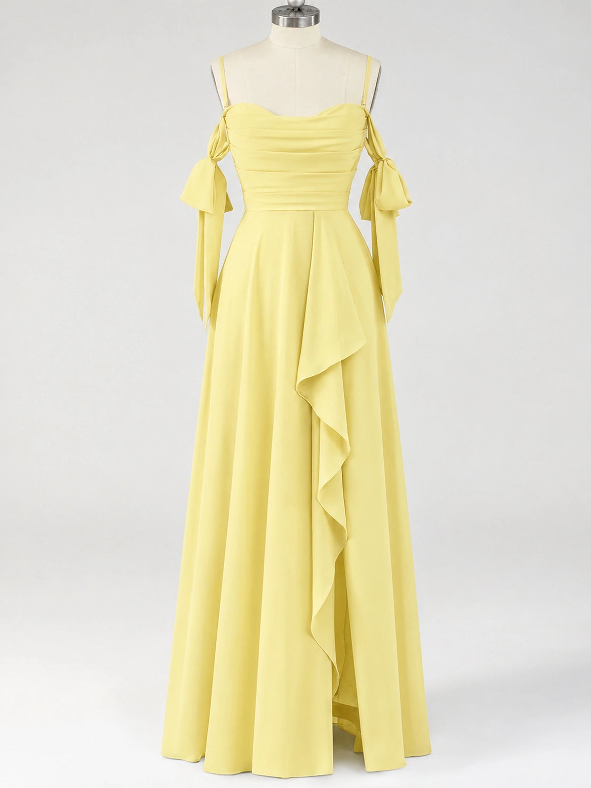 A-Line Ruffles Chiffon Bridesmaid Dress with Slit