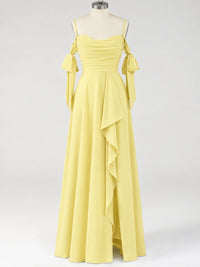 A-Line Ruffles Chiffon Bridesmaid Dress with Slit
