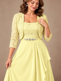 Blush Pink A-Line Mother of the Bride Dress with Lace Jacket and Ruffles
