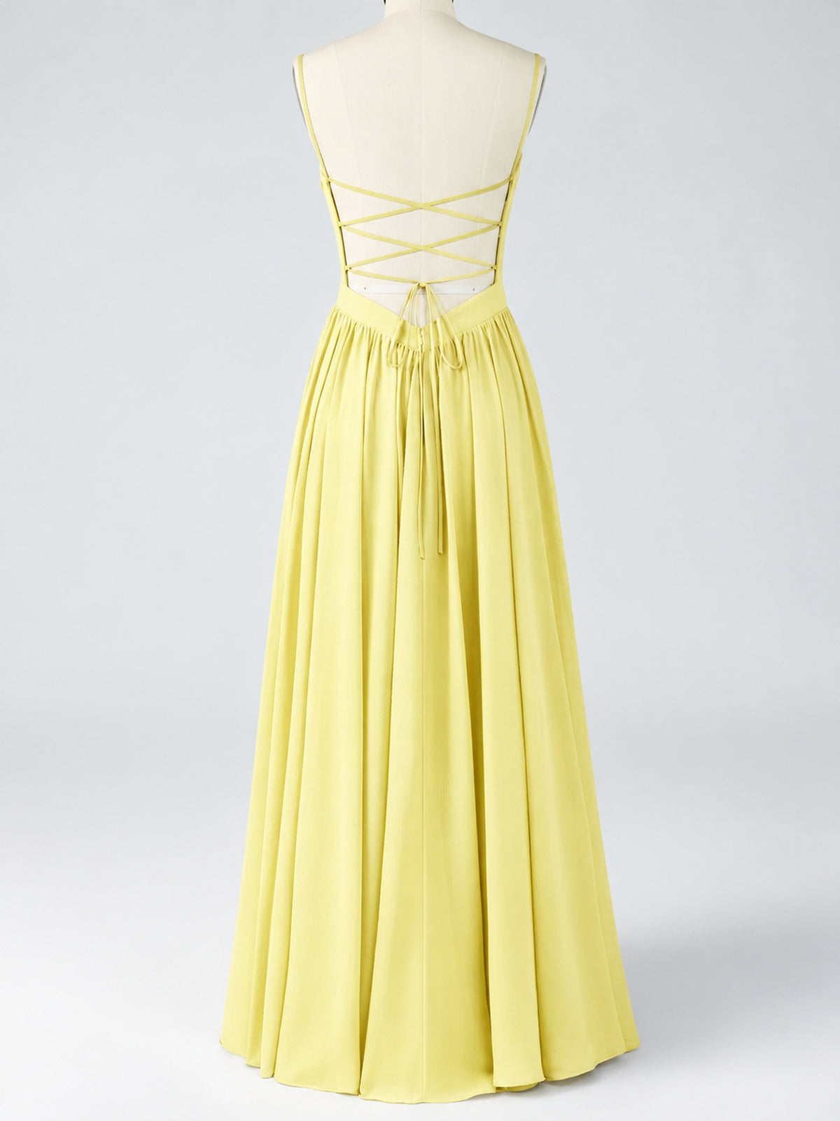 Spaghetti Strap Ruched Chiffon Maxi Dress with Backless