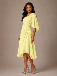 Cowl Neck Ruched Chiffon Mother of the Bride Dresses with Flutter Sleeves