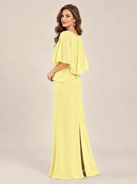 Cape Sleeve Mother of the Bride Dress with Asymmetrical Overlay