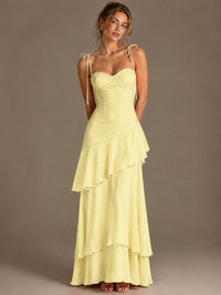 Spaghetti Strap Tiered Ruffles Chiffon Prom Dress