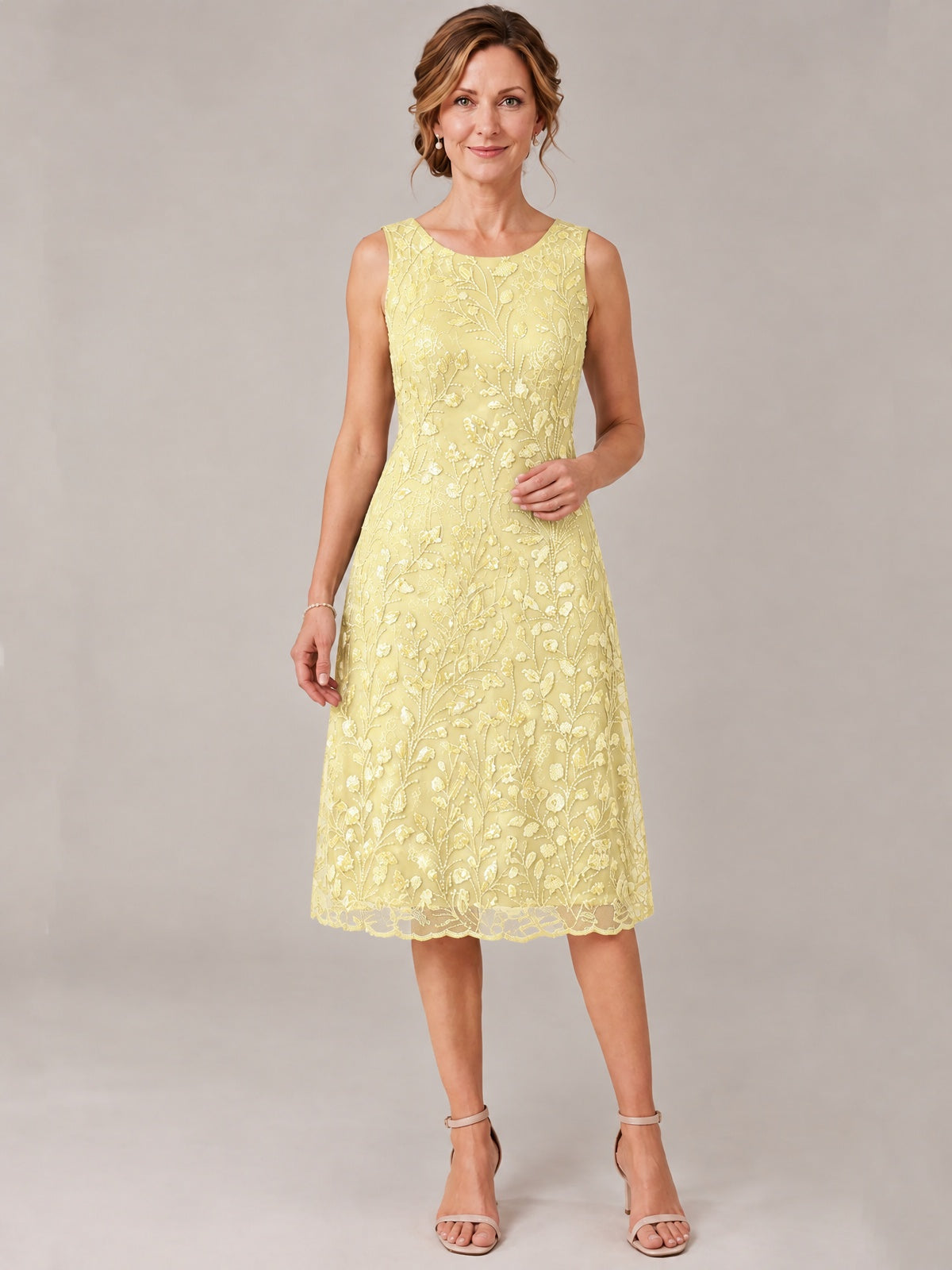 Tea Length Sequin Lace Mother of The Bride Dress with Chiffon Jacket