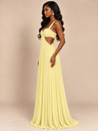 Butter Yellow Pleated Cutout Maxi Dress