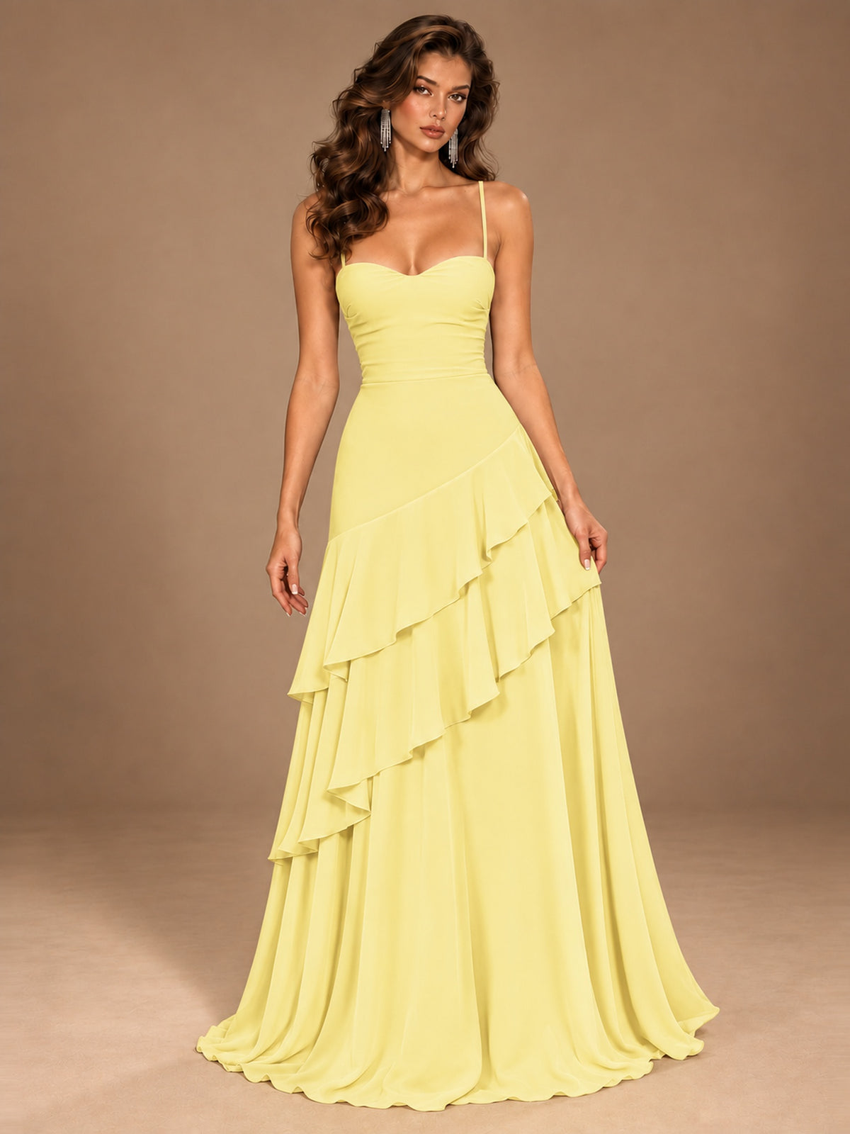Sweetheart A-Line Ruffle Prom Dress with Spaghetti Straps