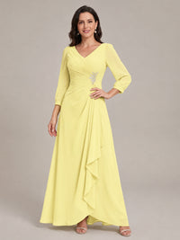 V-Neck Pleated Chiffon Mother of the Bride Dress with Flutter Sleeves