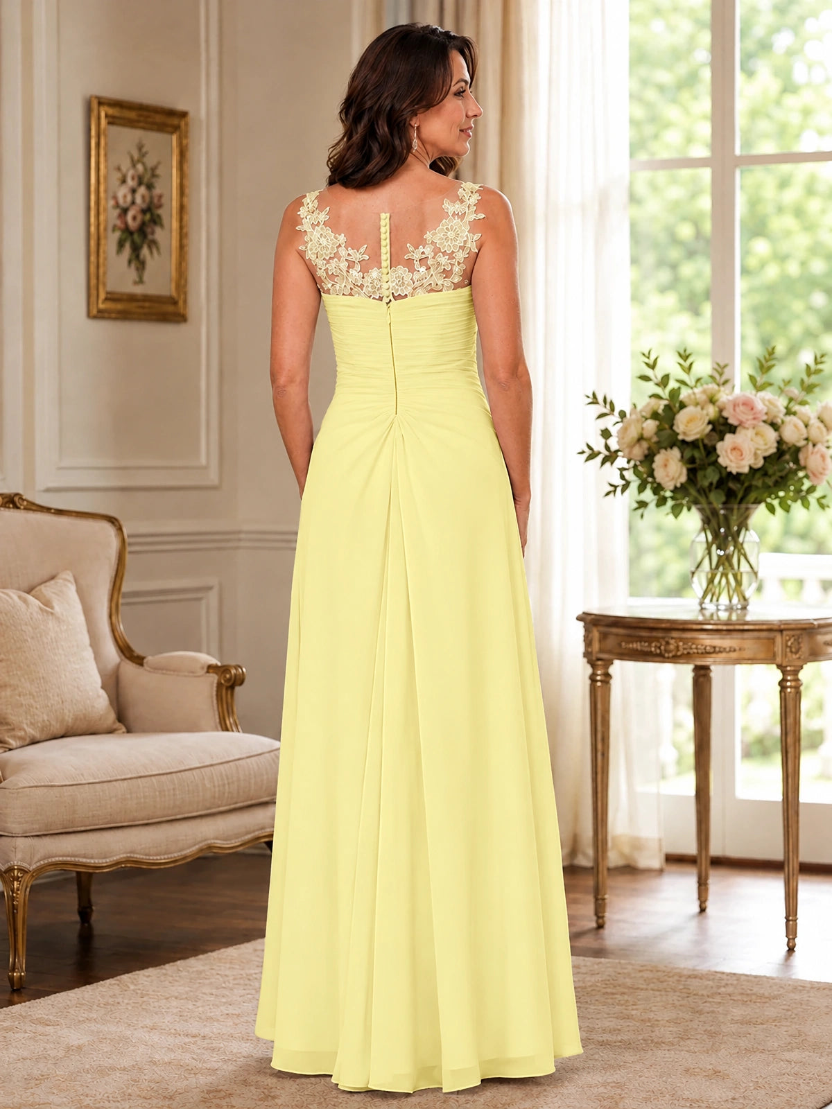 Elegant Chiffon Mother of the Bride Dress with Lace Applique and Cape Sleeves