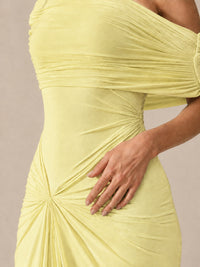 Elegant Draped Off Shoulder Ruched Mermaid Chiffon Formal Evening Gown
