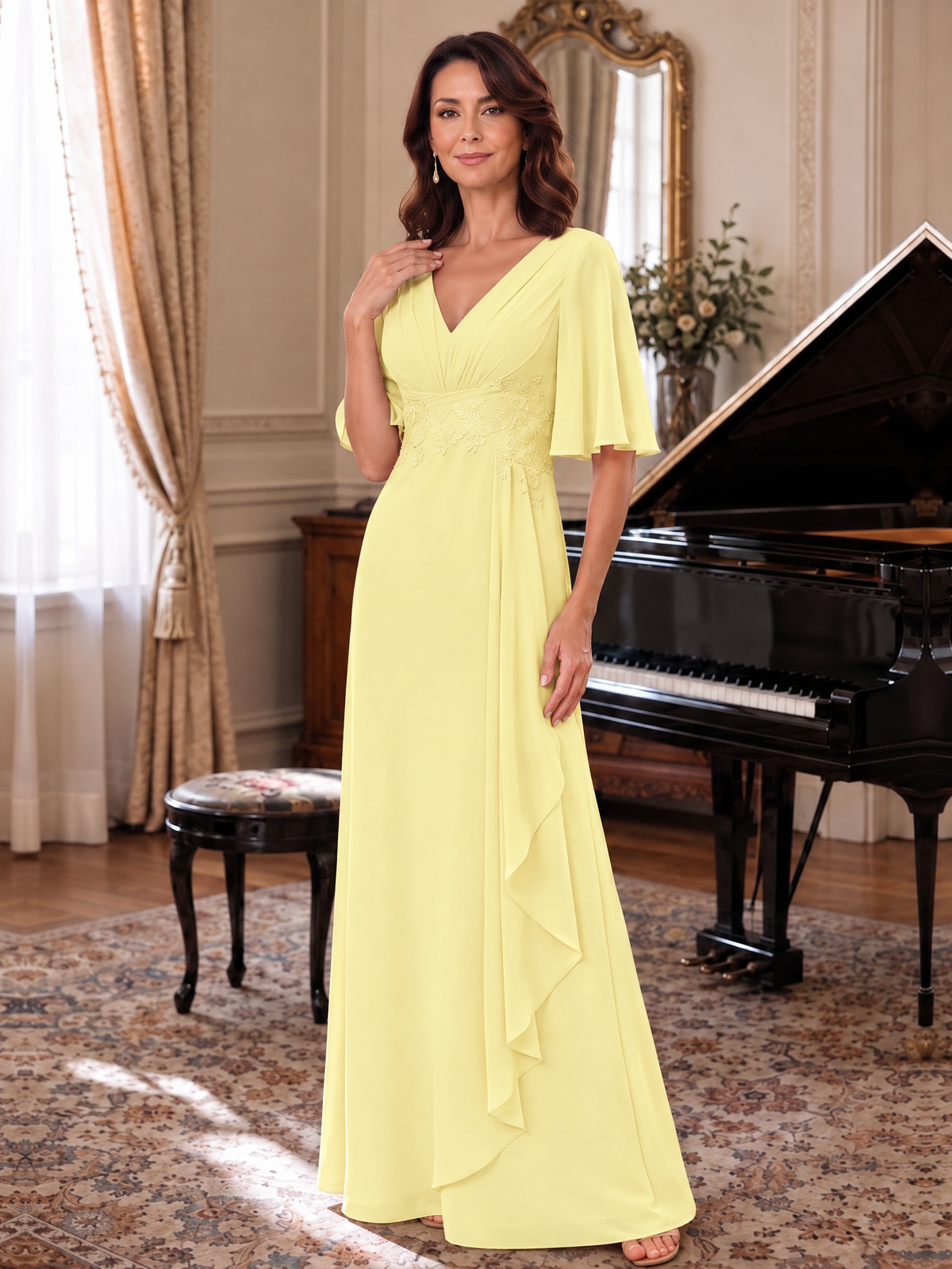 V-Neck Chiffon Lace Mother of the Bride Dresses