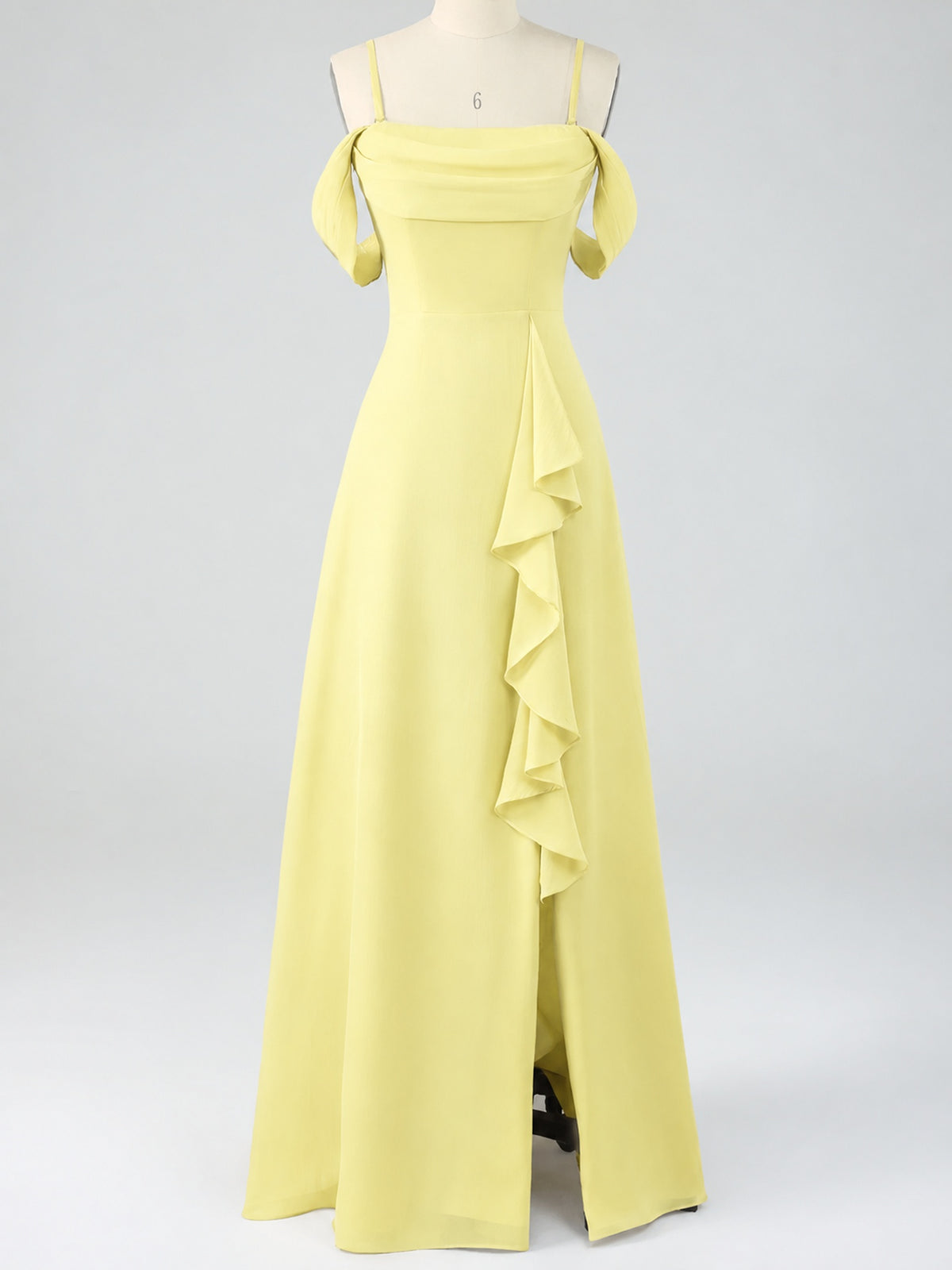 Spaghetti Strap Chiffon Bridesmaid Dress with Ruffles Slit