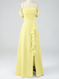 Spaghetti Strap Chiffon Bridesmaid Dress with Ruffles Slit