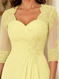 Chiffon Lace Applique Mother of the Bride Dress with 3/4 Sleeves